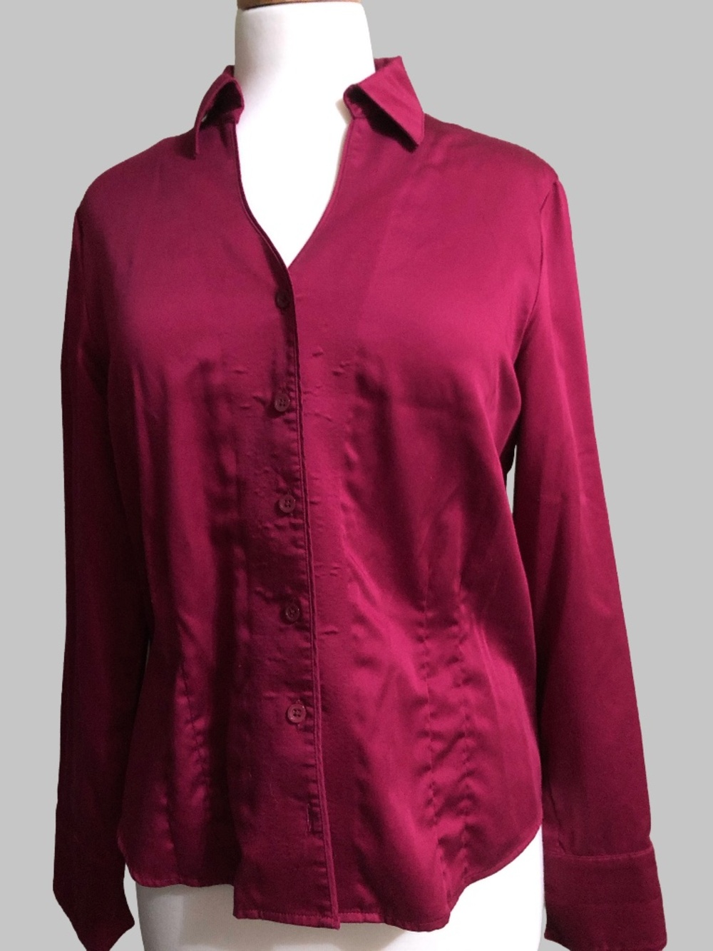 Coldwater Creek Cranberry Red Button Up Blouse Stretch Cotton Size MP